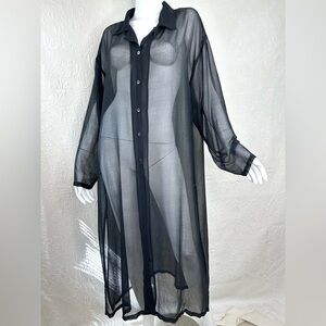 Vintage 1X Sheer Black Button-Down Whimsygoth Duster